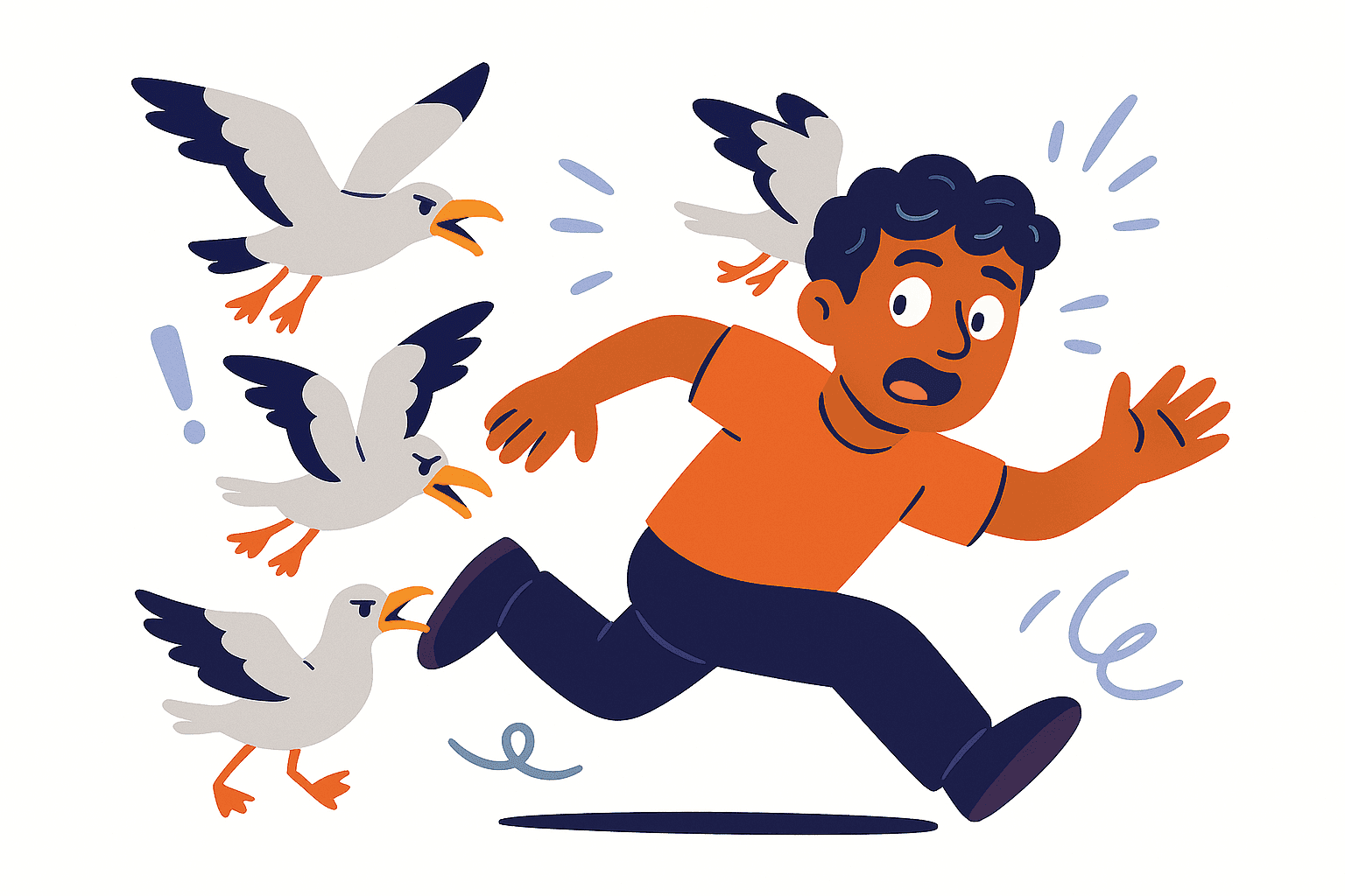 character chased by seagulls