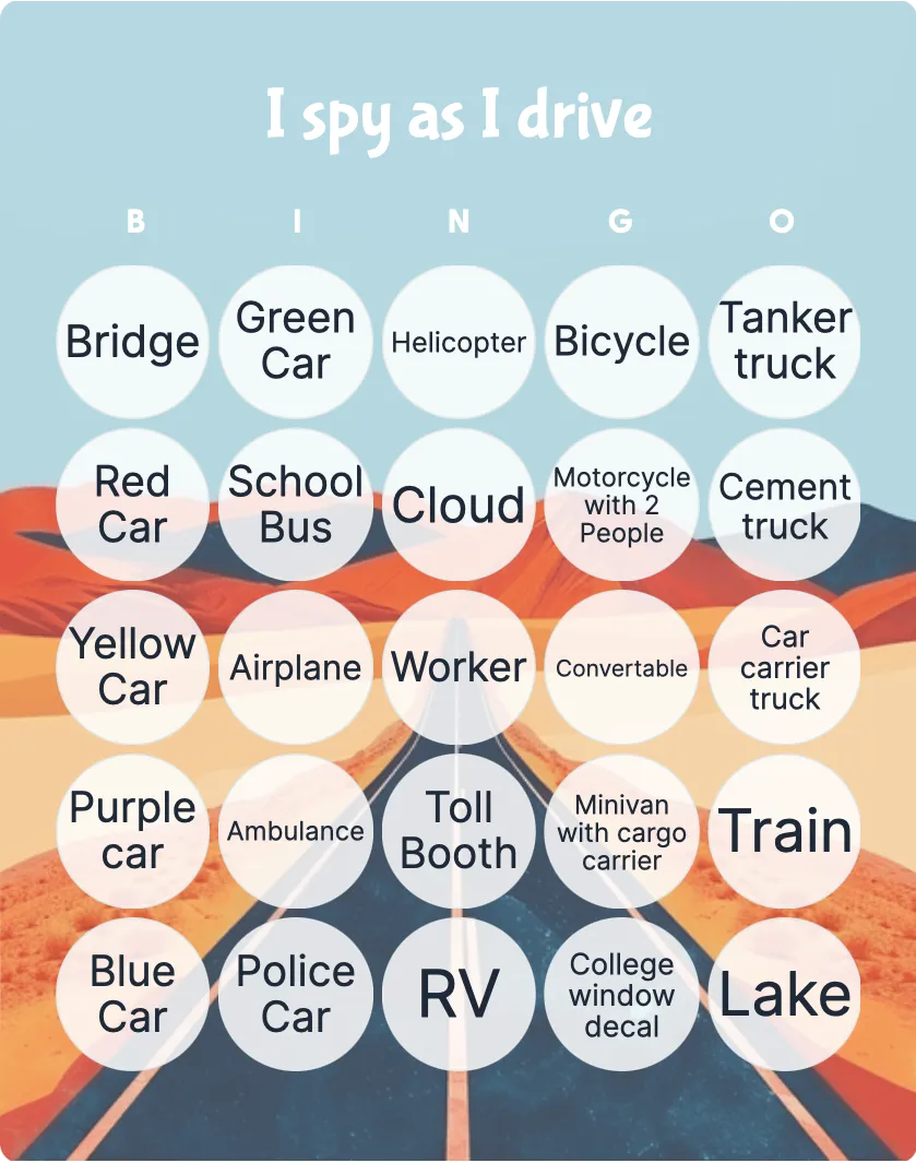 Road trip bingo